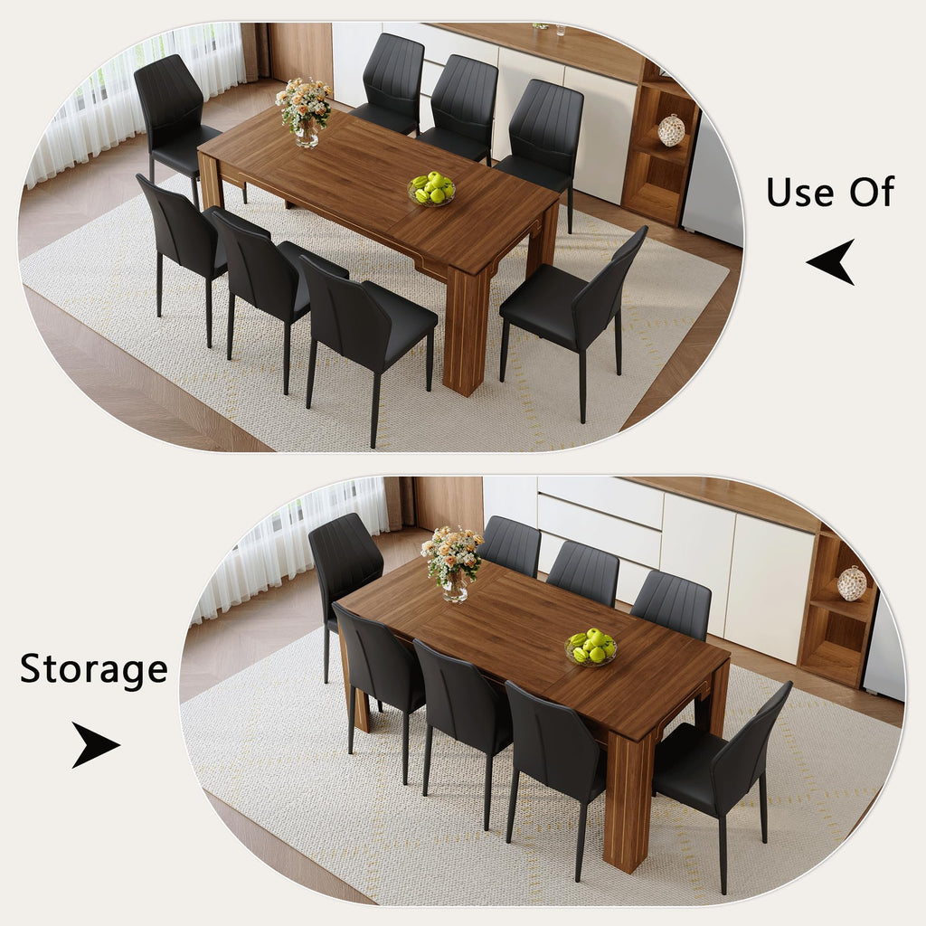 71" Farmhouse Dining Table Set for 8 with PU Leather Chairs E4525
