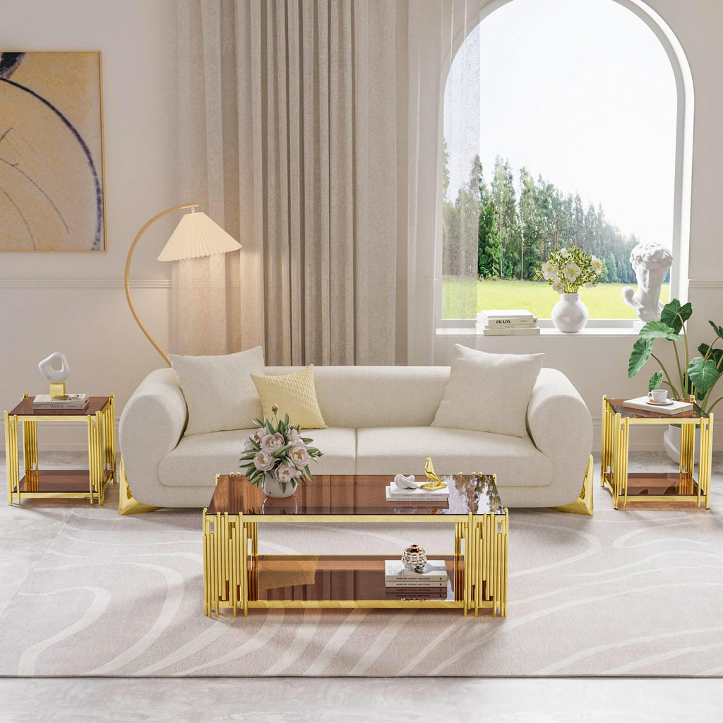 Gold Square Glass End Table, Set of 2 S74856
