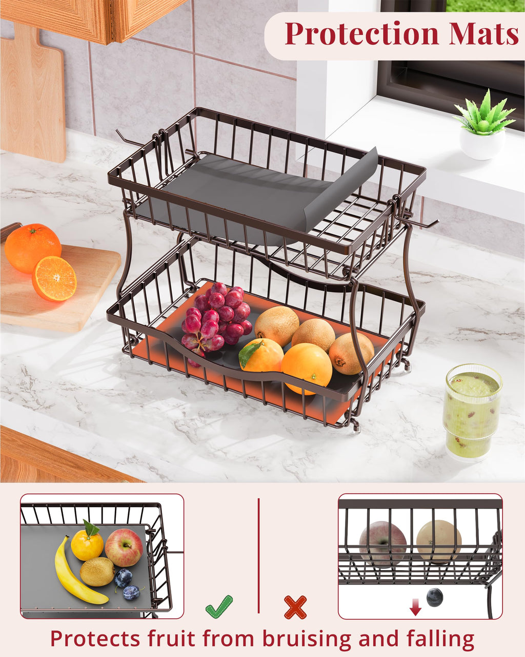 2 Tier Fruit Basket with 2 Banana Hangers J33710