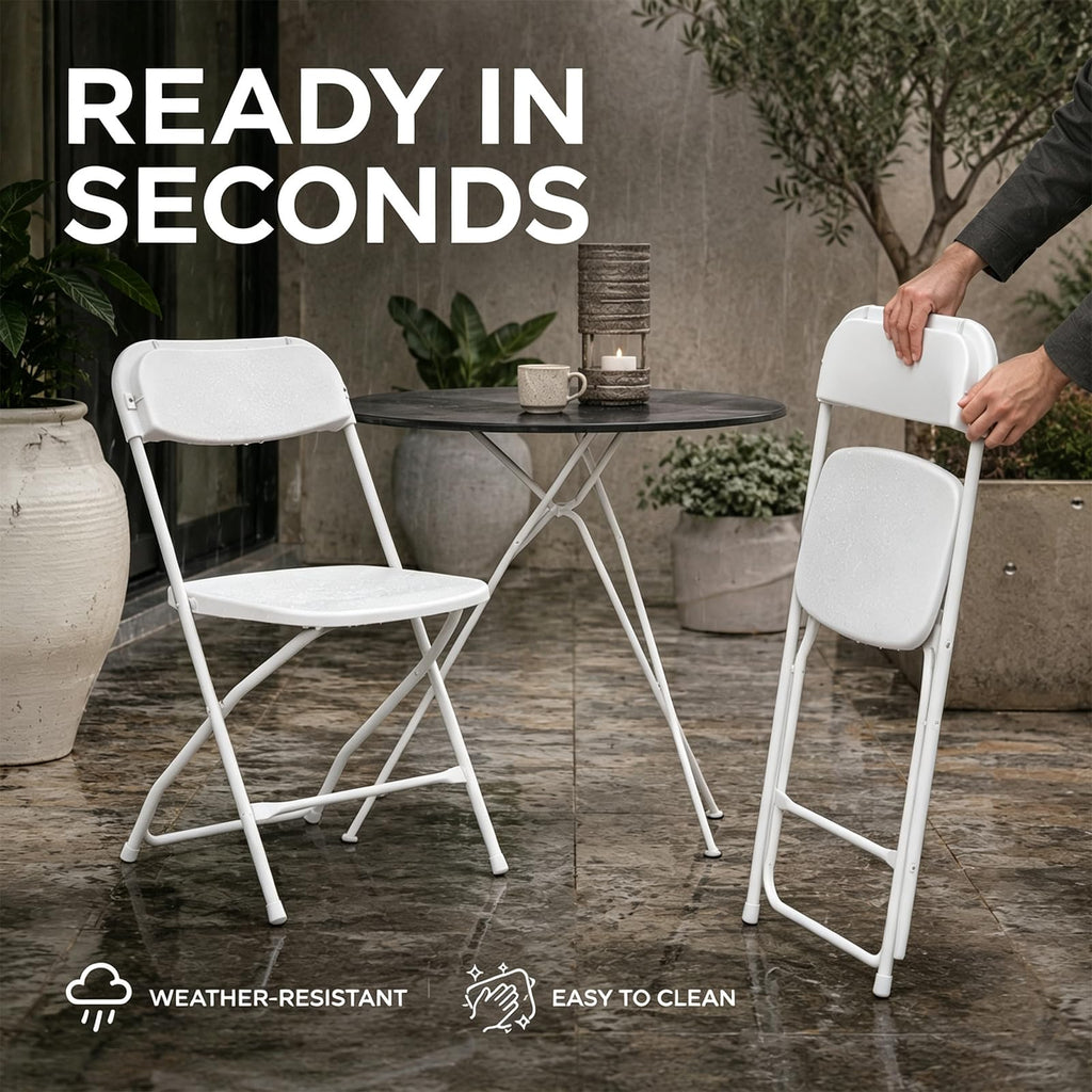 10 Pack White Heavy Duty Plastic Folding Chairs D6242