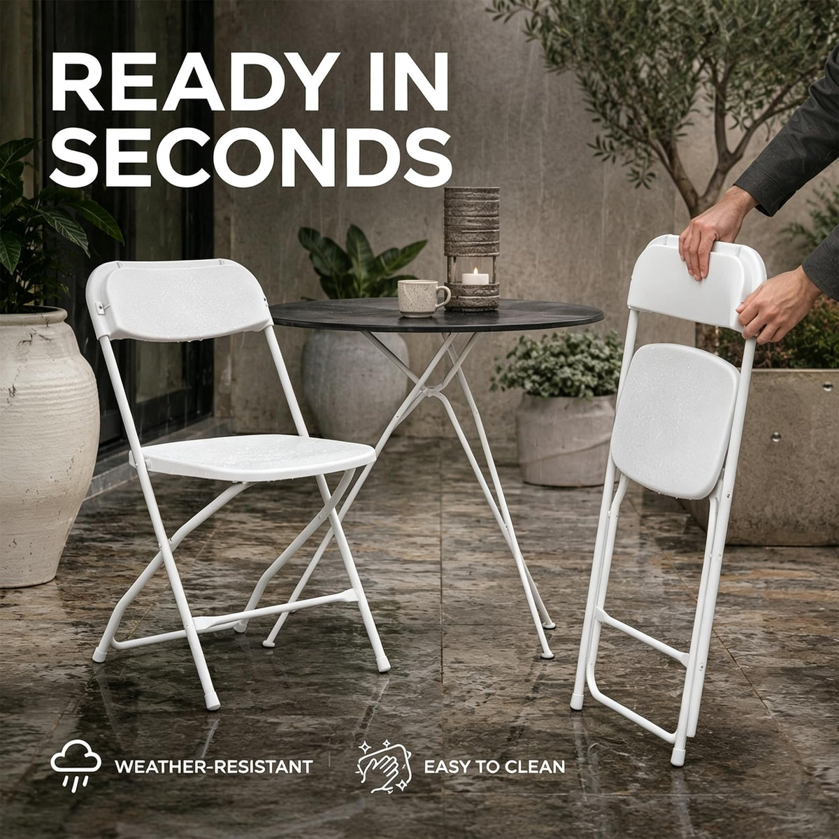 10 Pack White Heavy Duty Plastic Folding Chairs D6242