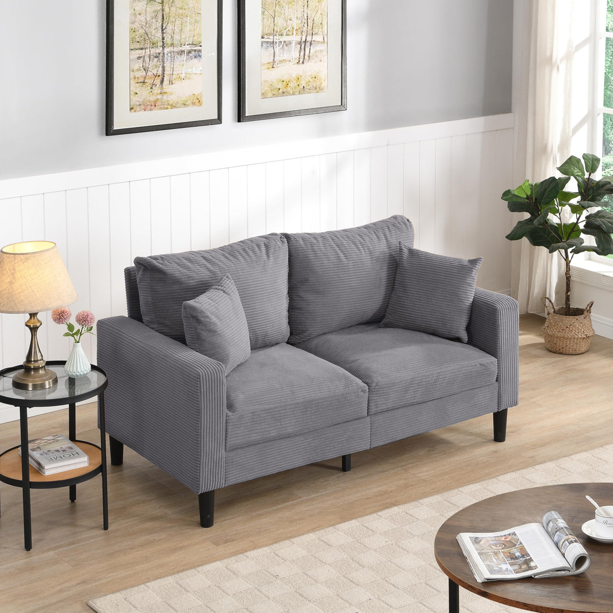 Small Space Saving Light Gray 2-Seat Upholstered Sofa A45023