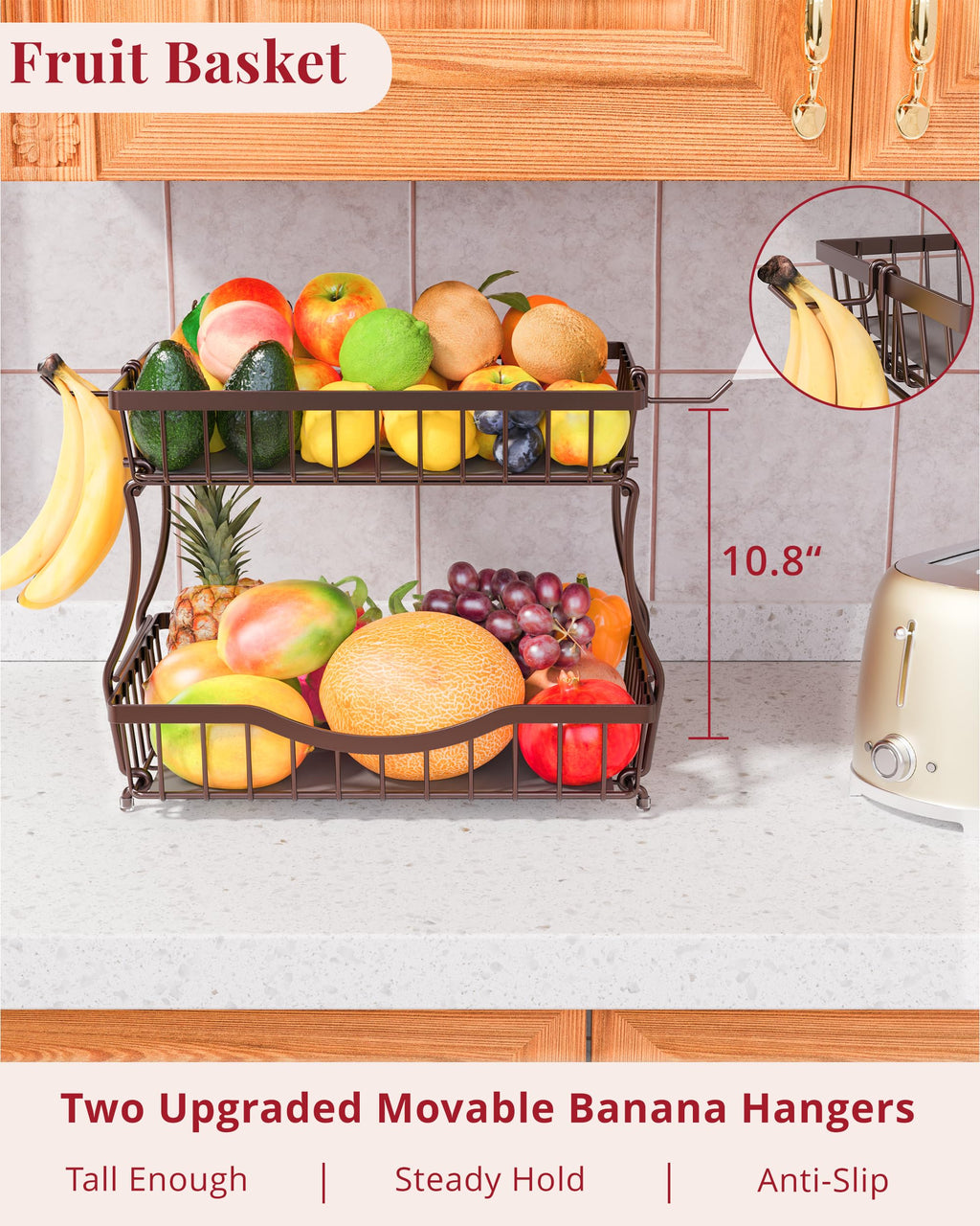 2 Tier Fruit Basket with 2 Banana Hangers J33710