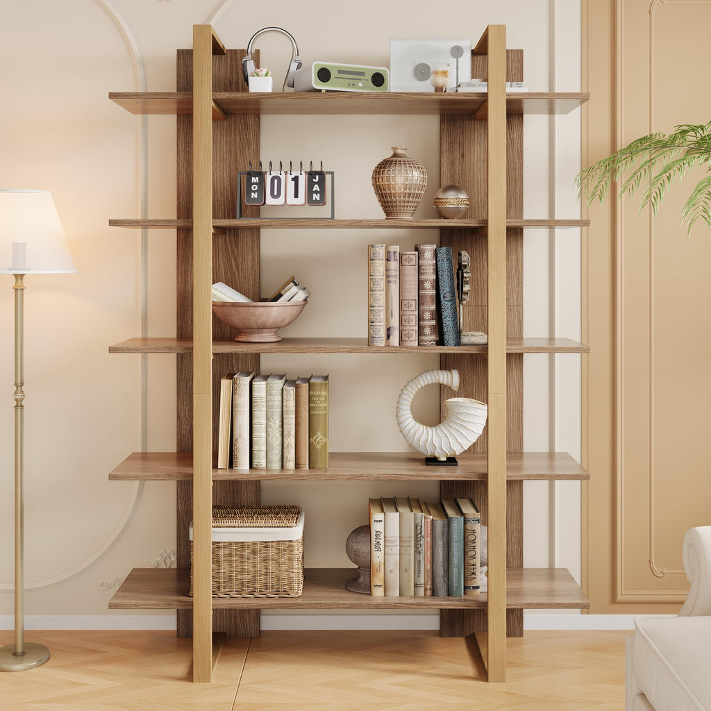 5-Tier Boho Bookshelf with Metal Frame D82241
