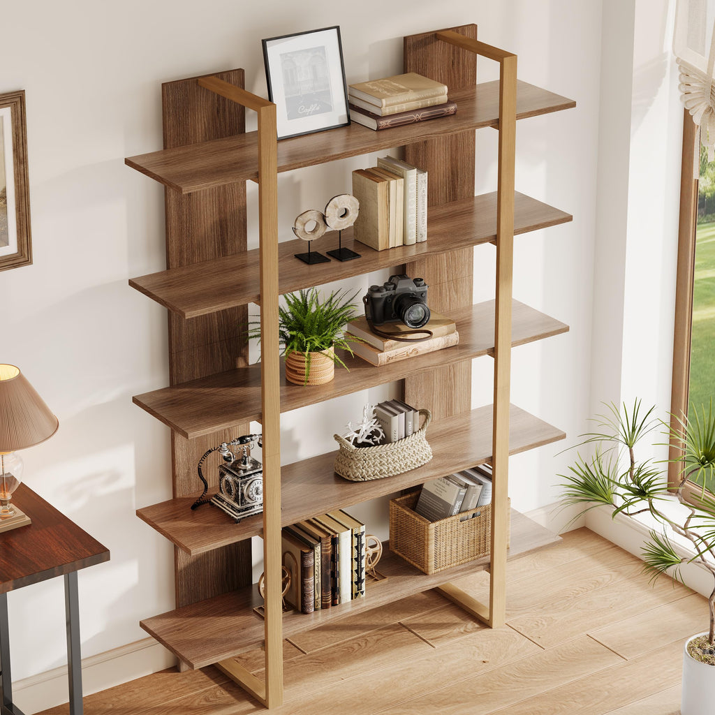 5-Tier Boho Bookshelf with Metal Frame D82241