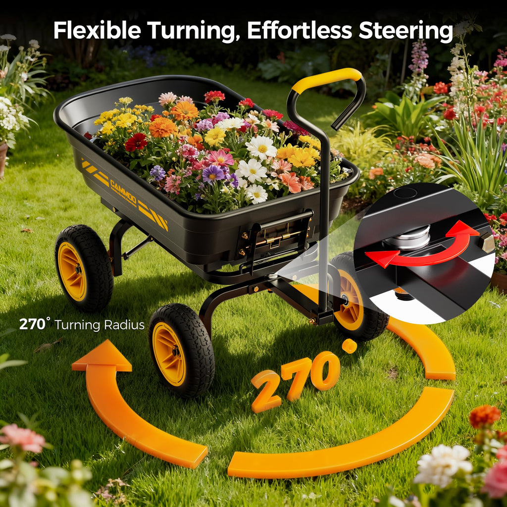 10-in No-Flat Tires 600lb Garden Dump Cart 4 Cu.Ft Wheelbarrow Black K98492