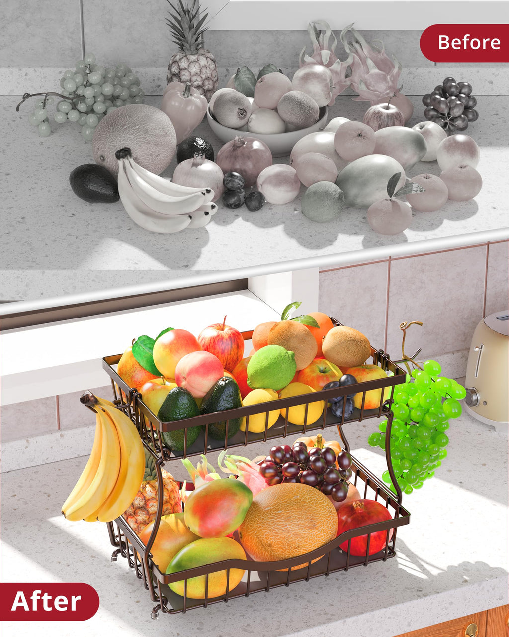 2 Tier Fruit Basket with 2 Banana Hangers J33710