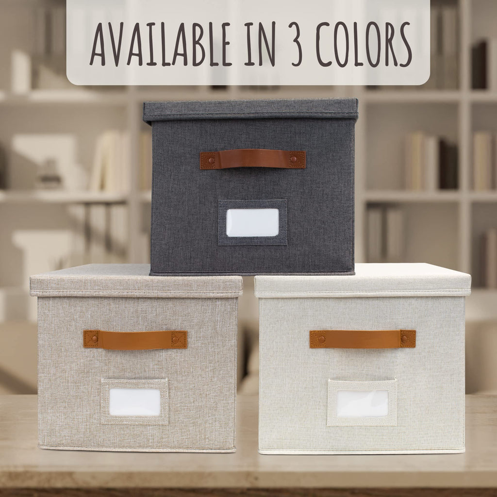 Collapsible Linen File Organizer Box Set of 2 D837
