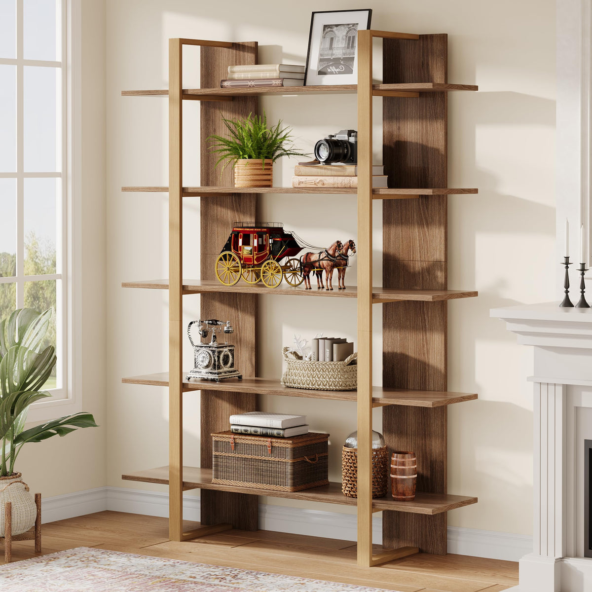 5-Tier Boho Bookshelf with Metal Frame D82241
