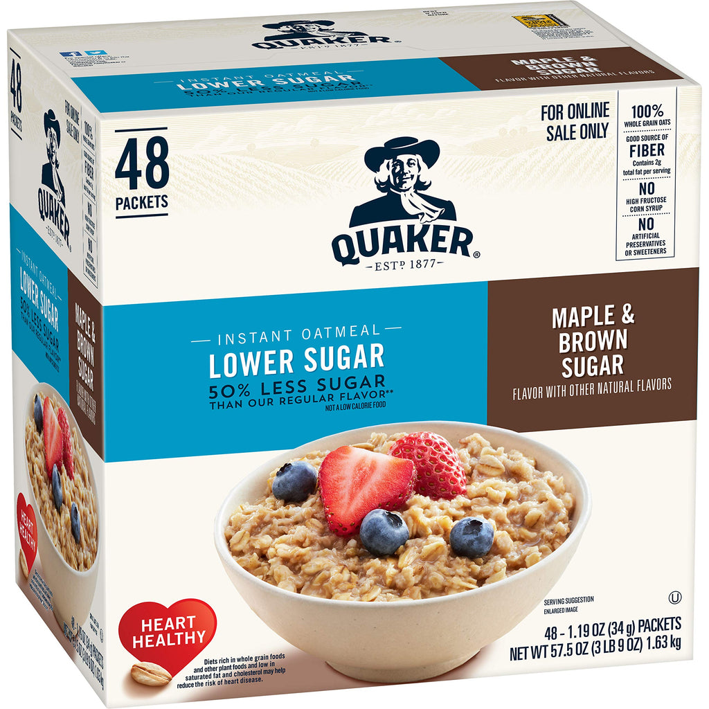 Instant Oatmeal Lower Sugar Maple Brown Sugar 1.19 Ounce Pack of 48 J99672