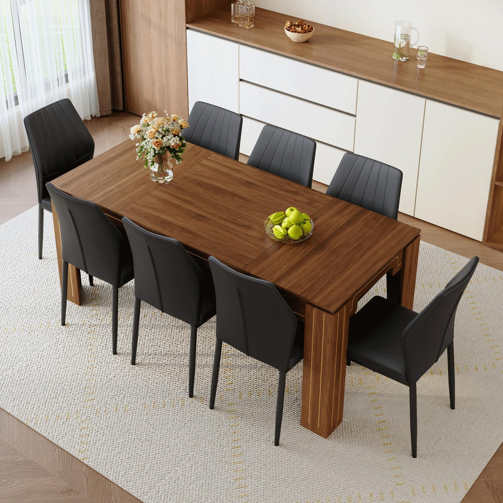 71" Farmhouse Dining Table Set for 8 with PU Leather Chairs E4525