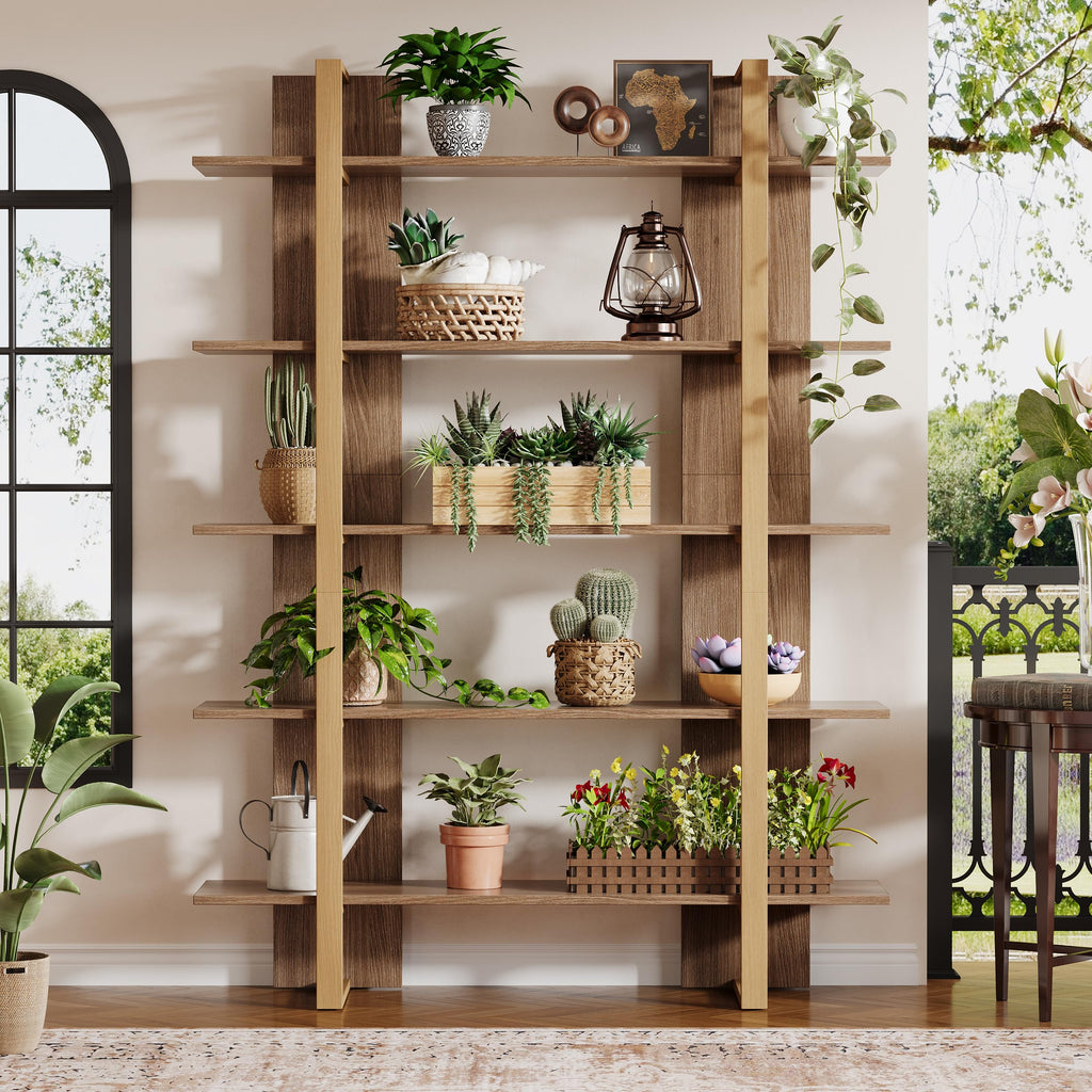 5-Tier Boho Bookshelf with Metal Frame D82241
