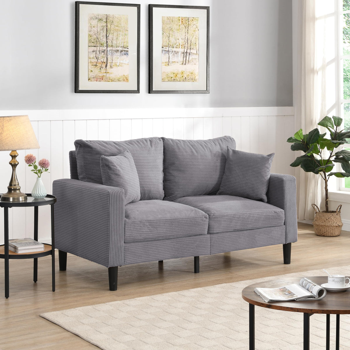Small Space Saving Light Gray 2-Seat Upholstered Sofa A45023