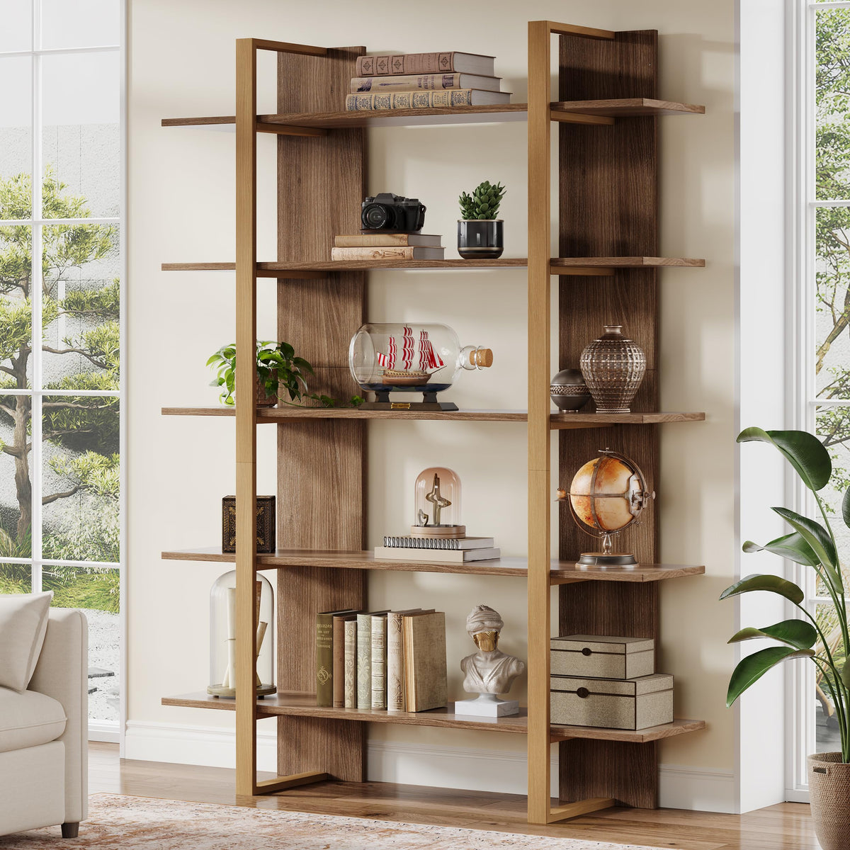 5-Tier Boho Bookshelf with Metal Frame D82241