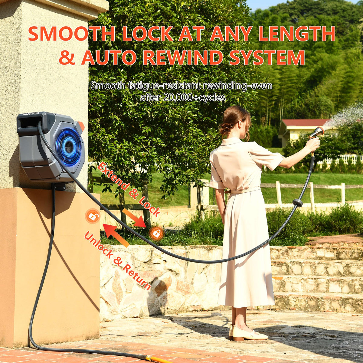 Retractable Garden Hose Reel, 5/8 in x100 ft Heavy Duty Wall Mount K5516