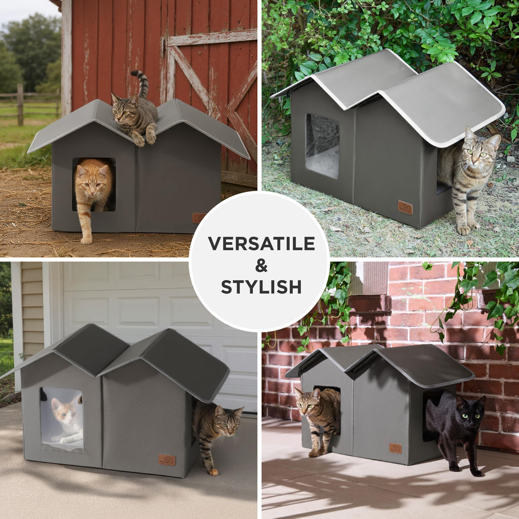 Weatherproof Outdoor Cat House with Raised Base U450353