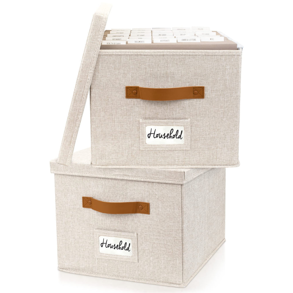 Collapsible Linen File Organizer Box Set of 2 D837
