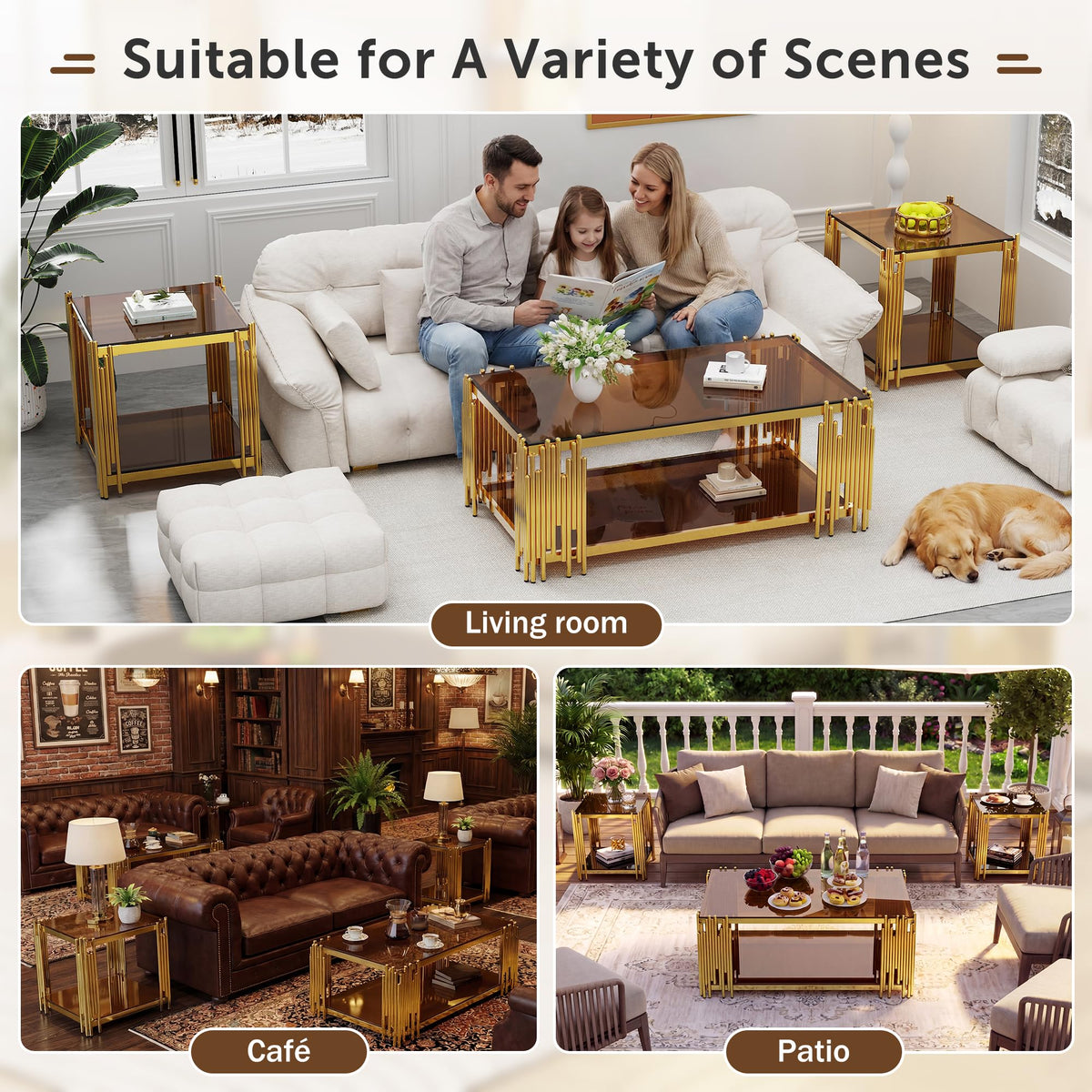 Gold Square Glass End Table, Set of 2 S74856