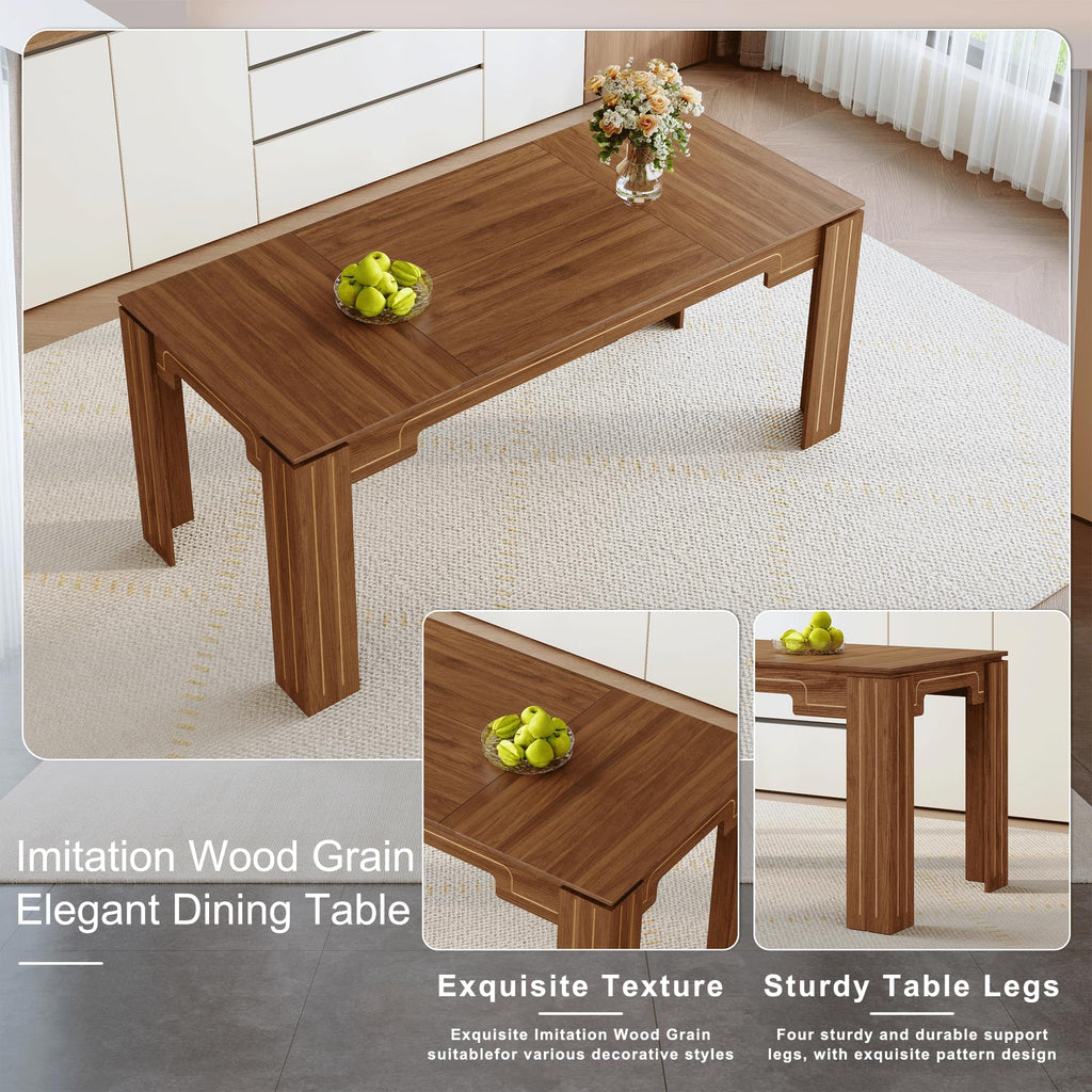 71" Farmhouse Dining Table Set for 8 with PU Leather Chairs E4525