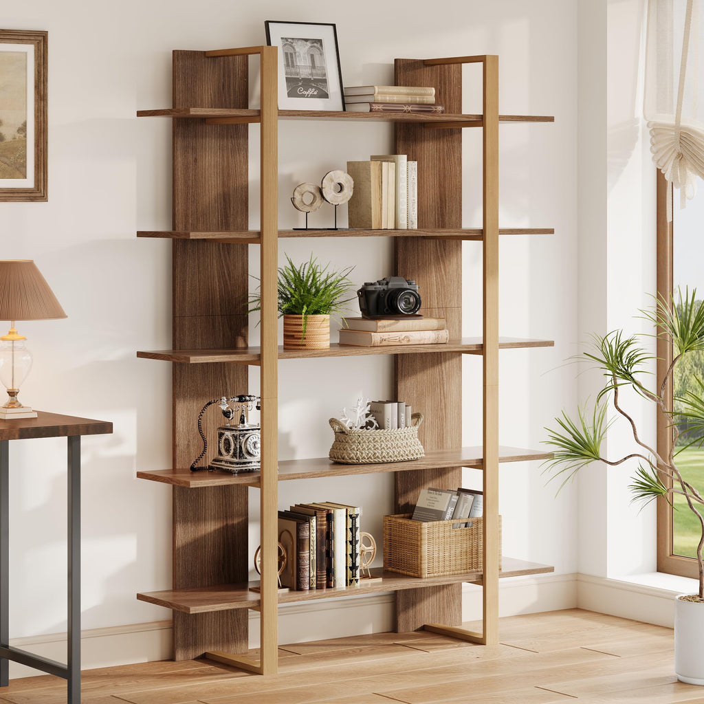 5-Tier Boho Bookshelf with Metal Frame D82241