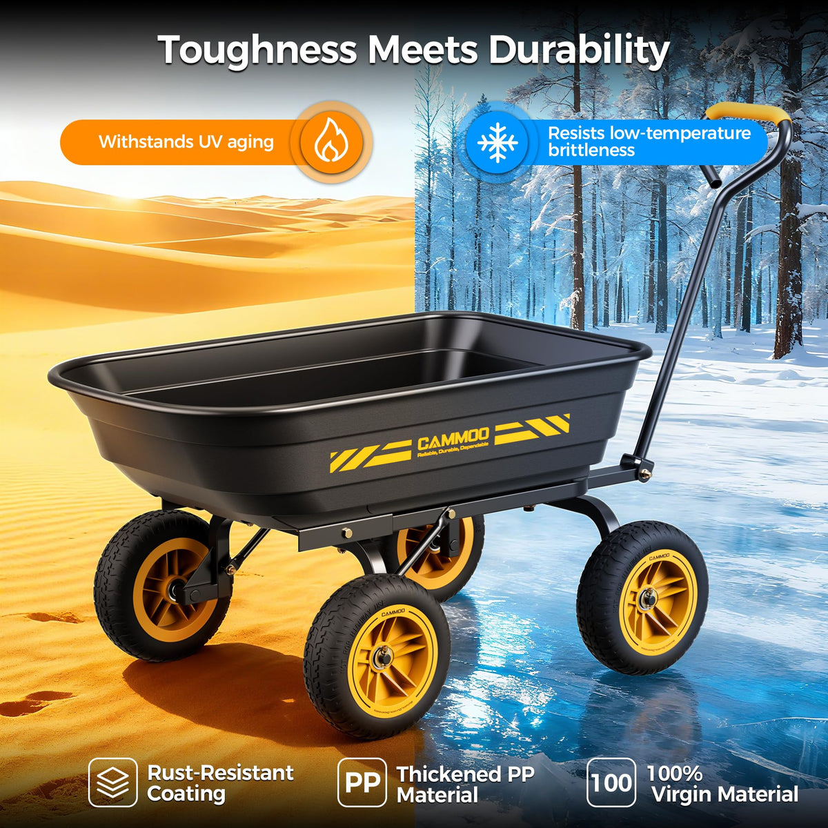 10-in No-Flat Tires 600lb Garden Dump Cart 4 Cu.Ft Wheelbarrow Black K98492