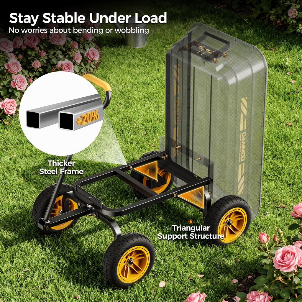 10-in No-Flat Tires 600lb Garden Dump Cart 4 Cu.Ft Wheelbarrow Black K98492