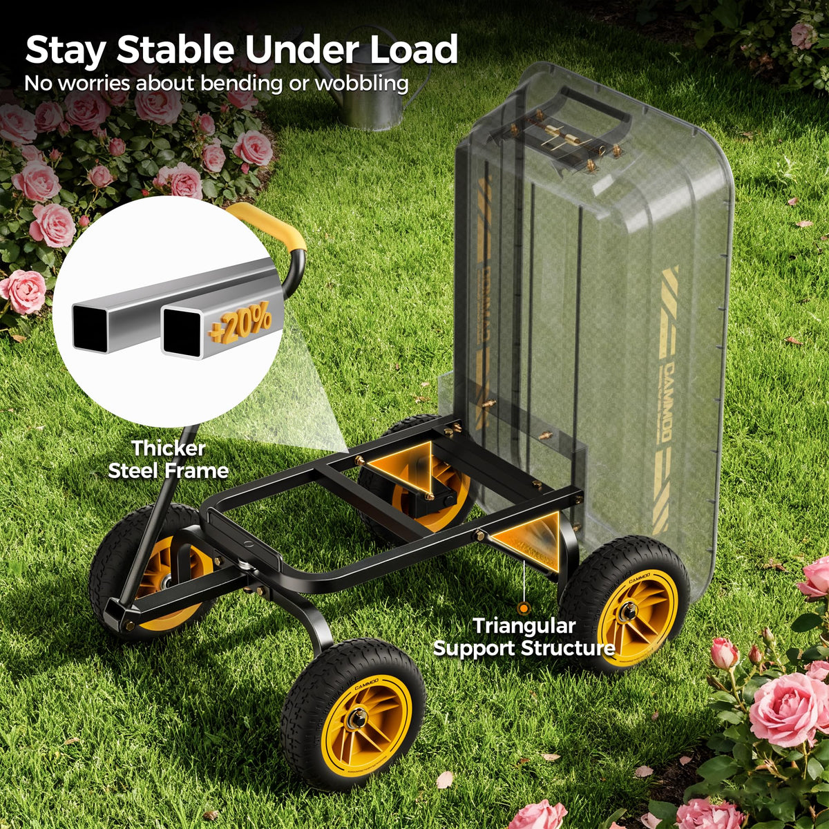 10-in No-Flat Tires 600lb Garden Dump Cart 4 Cu.Ft Wheelbarrow Black K98492